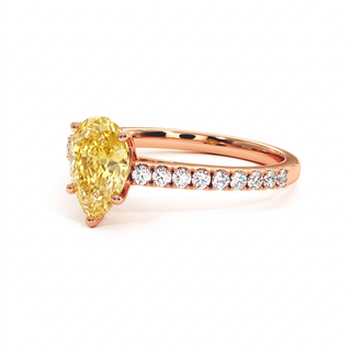 Vendôme Pear Ring, yellow lab-grown diamond, three-quarter view, 18k rose gold — Maison Laveran Paris