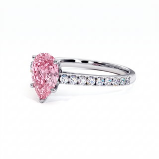 Vendôme Pear Ring, pink lab-grown diamond, three-quarter view, 18k white gold or 950 platinum — Maison Laveran Paris