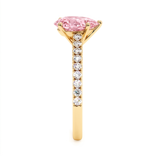 Vendôme Pear Ring, pink lab-grown diamond, profile view, 18k yellow gold — Maison Laveran Paris