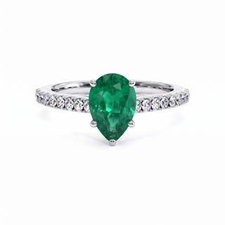 Vendôme Ring, pear-cut synthetic emerald (lab-created stone), 18k white gold or 950 platinum — Maison Laveran Paris