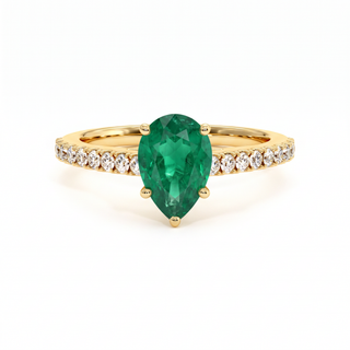 Vendôme Ring, pear-cut synthetic emerald (lab-created stone), 18k yellow gold — Maison Laveran Paris