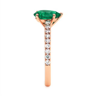 Vendôme Ring, pear-cut synthetic emerald (lab-created stone), profile view, 18k rose gold — Maison Laveran Paris
