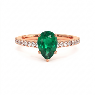 Vendôme Ring, pear-cut synthetic emerald (lab-created stone), 18k rose gold — Maison Laveran Paris