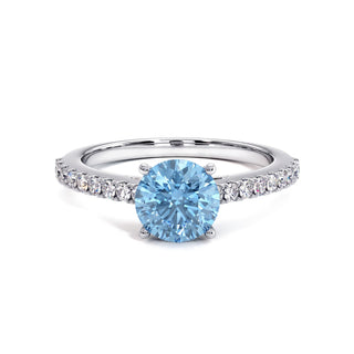 Bague Vendôme Rond, diamant bleu de laboratoire, or blanc 18 carats ou platine 950 — Maison Laveran Paris