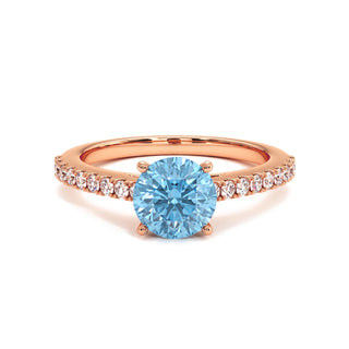Bague Vendôme Rond, diamant bleu de laboratoire, or rose 18 carats — Maison Laveran Paris