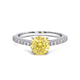 Bague Vendôme Rond, diamant jaune de laboratoire, or blanc 18 carats ou platine 950 — Maison Laveran Paris