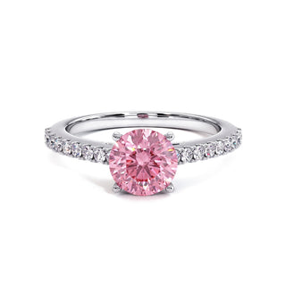 Bague Vendôme Rond, diamant rose de laboratoire, or blanc 18 carats ou platine 950 — Maison Laveran Paris