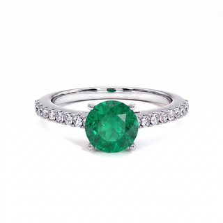 Vendôme Ring, round synthetic emerald (lab-created stone), 18k white gold or 950 platinum — Maison Laveran Paris