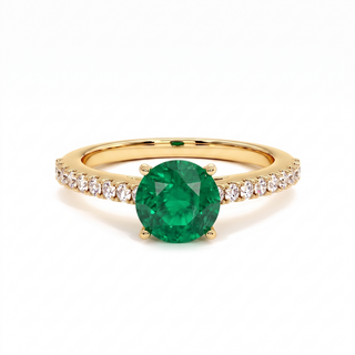 Vendôme Ring, round synthetic emerald (lab-created stone), 18k yellow gold — Maison Laveran Paris