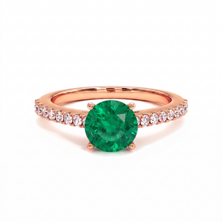 Vendôme Ring, round synthetic emerald (lab-created stone), 18k rose gold — Maison Laveran Paris