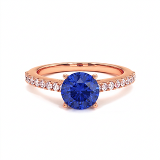 Vendôme-Ring, synthetischer blauer Saphir im Rundschliff (synthetischer Stein), 18 Karat Roségold — Maison Laveran Paris