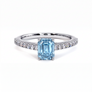 Bague Vendôme Taille Émeraude, diamant bleu de laboratoire, or blanc 18 carats ou platine 950 — Maison Laveran Paris
