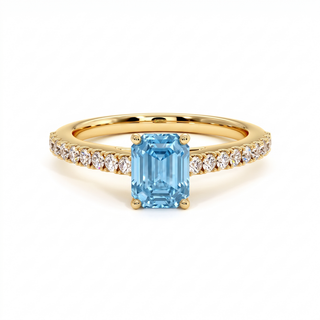 Bague Vendôme Taille Émeraude, diamant bleu de laboratoire, or jaune 18 carats — Maison Laveran Paris