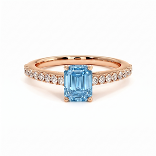 Bague Vendôme Taille Émeraude, diamant bleu de laboratoire, or rose 18 carats — Maison Laveran Paris