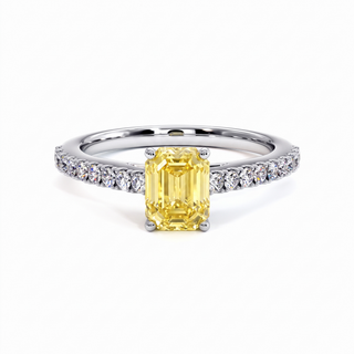 Vendôme-Ring im Smaragdschliff, gelber Labordiamant, 18 Karat Weißgold oder Platin 950 — Maison Laveran Paris