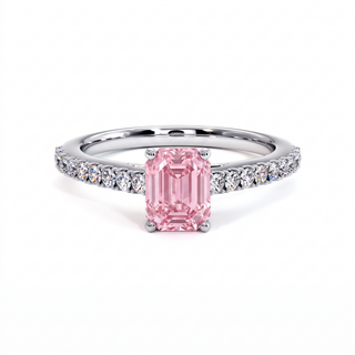 Bague Vendôme Taille Émeraude, diamant rose de laboratoire, or blanc 18 carats ou platine 950 — Maison Laveran Paris