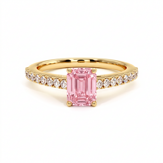 Bague Vendôme Taille Émeraude, diamant rose de laboratoire, or jaune 18 carats — Maison Laveran Paris