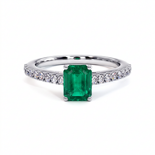 Vendôme-Ring, synthetischer Smaragd im Smaragdschliff (synthetischer Stein), 18 Karat Weißgold oder Platin 950 — Maison Laveran Paris
