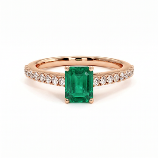 Vendôme-Ring, synthetischer Smaragd im Smaragdschliff (synthetischer Stein), 18 Karat Roségold — Maison Laveran Paris