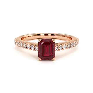 Vendôme-Ring, synthetischer Rubin im Smaragdschliff (synthetischer Stein), 18 Karat Roségold — Maison Laveran Paris