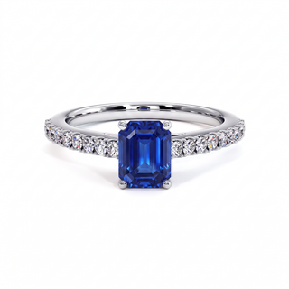 Vendôme-Ring, synthetischer blauer Saphir im Smaragdschliff (synthetischer Stein), 18 Karat Weißgold oder Platin 950 — Maison Laveran Paris
