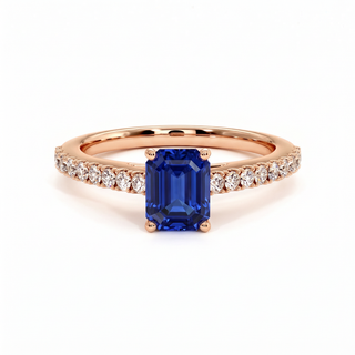 Vendôme-Ring, synthetischer blauer Saphir im Smaragdschliff (synthetischer Stein), 18 Karat Roségold — Maison Laveran Paris