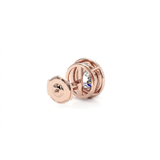 Boucles d'Oreilles Odéon Diamant Rond, halo de diamants de laboratoire, or rose 18 carats — Maison Laveran Paris