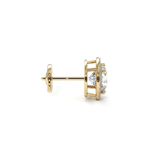 Boucles d'Oreilles Odéon Diamant Rond, halo de diamants de laboratoire, or jaune 18 carats — Maison Laveran Paris