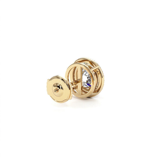 Boucles d'Oreilles Odéon Diamant Rond, halo de diamants de laboratoire, or jaune 18 carats — Maison Laveran Paris