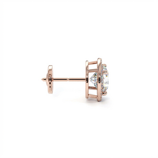 Boucles d'Oreilles Odéon Diamant Rond, halo de diamants de laboratoire, or rose 18 carats — Maison Laveran Paris