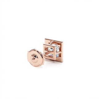 Boucles d'Oreilles Odéon Diamant Princesse, halo de diamants de laboratoire, or rose 18 carats — Maison Laveran Paris