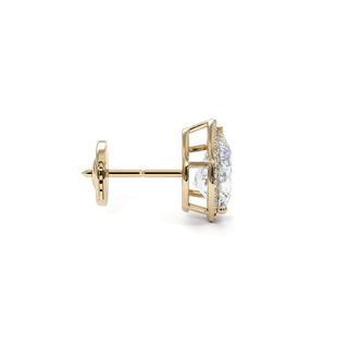 Boucles d'Oreilles Odéon Diamant Poire, halo de diamants de laboratoire, or jaune 18 carats — Maison Laveran Paris