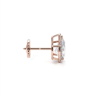 Boucles d'Oreilles Odéon Diamant Poire, halo de diamants de laboratoire, or rose 18 carats — Maison Laveran Paris