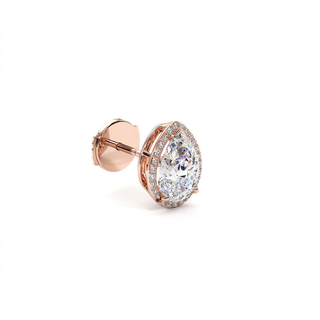 Boucles d'Oreilles Odéon Diamant Poire, halo de diamants de laboratoire, or rose 18 carats — Maison Laveran Paris
