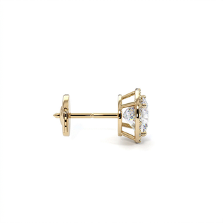 Boucles d'Oreilles Odéon Diamant Coussin, halo de diamants de laboratoire, or jaune 18 carats — Maison Laveran Paris