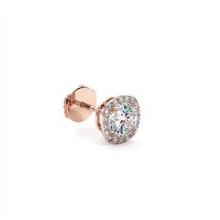 Boucles d'Oreilles Odéon Diamant Coussin, halo de diamants de laboratoire, or rose 18 carats — Maison Laveran Paris