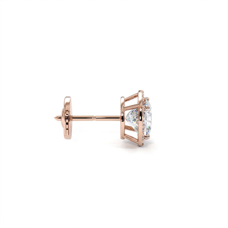 Boucles d'Oreilles Odéon Diamant Coussin, halo de diamants de laboratoire, or rose 18 carats — Maison Laveran Paris