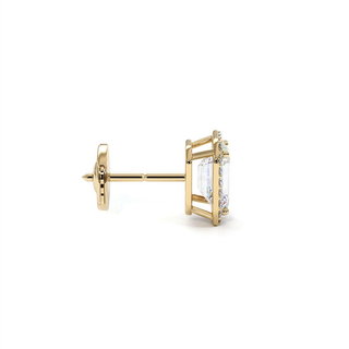 Boucles d'Oreilles Odéon Diamant Taille Émeraude, halo de diamants de laboratoire, or jaune 18 carats — Maison Laveran Paris