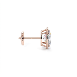 Boucles d'Oreilles Odéon Diamant Ovale, halo de diamants de laboratoire, or rose 18 carats — Maison Laveran Paris