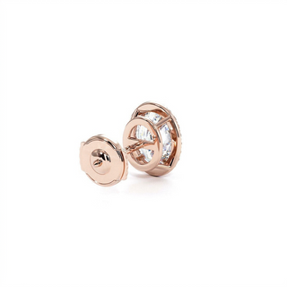 Boucles d'Oreilles Odéon Diamant Ovale, halo de diamants de laboratoire, or rose 18 carats — Maison Laveran Paris
