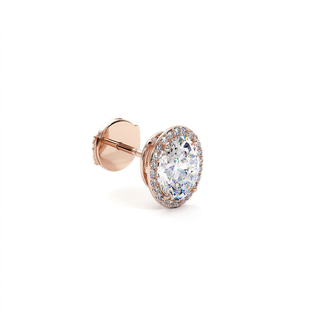 Boucles d'Oreilles Odéon Diamant Ovale, halo de diamants de laboratoire, or rose 18 carats — Maison Laveran Paris