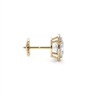 Boucles d'Oreilles Odéon Diamant Ovale, halo de diamants de laboratoire, or jaune 18 carats — Maison Laveran Paris