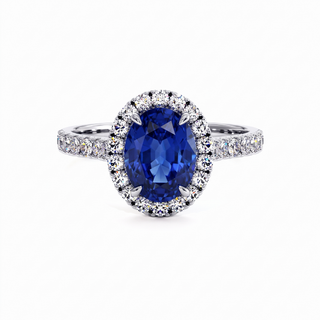 Bague Odéon Ovale, saphir bleu synthétique (pierre de synthèse), or blanc 18 carats ou platine 950 — Maison Laveran Paris