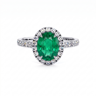 Bague Odéon Ovale, émeraude synthétique (pierre de synthèse), or blanc 18 carats ou platine 950 — Maison Laveran Paris
