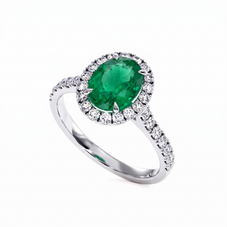 Bague Odéon Ovale, émeraude synthétique (pierre de synthèse), or blanc 18 carats ou platine 950 — Maison Laveran Paris